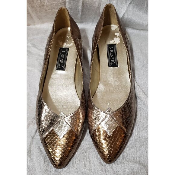 J. Renee Metallic Reptile Print Pointy Toe Flat Slip On Shoe Size 11 EUC - Picture 1 of 10
